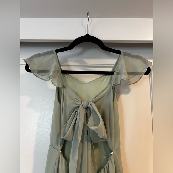 Azazie Sage Green Elegant Evening Gown with Tie Back in Teen Size 12 - Picture 3 of 13